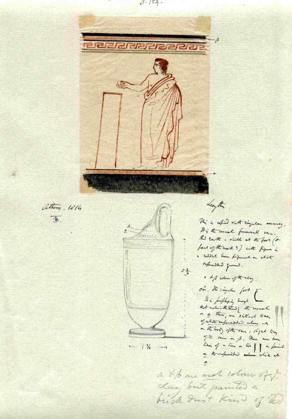 (154) Sketch of lekythos, detail of draped man